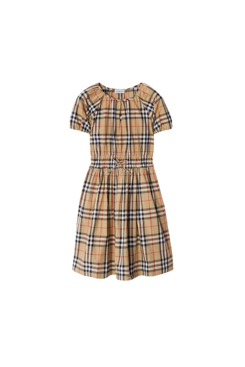Check Cotton Dress, Main, color, Sand beige