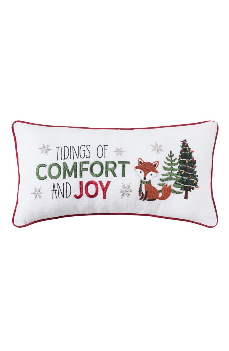 C&F Home Woodland Fox Pine Trees "Comfort & Joy" Accent Pillow, 10" x 20", Main, color, Green