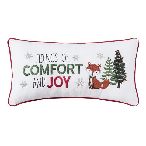 Woodland Fox Pine Trees "Comfort & Joy" Accent Pillow, 10" x 20"