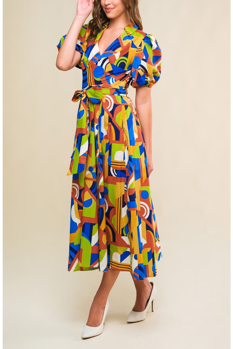 Print Cotton Fit & Flare Midi Dress, Alternate, color, BLUE RUST