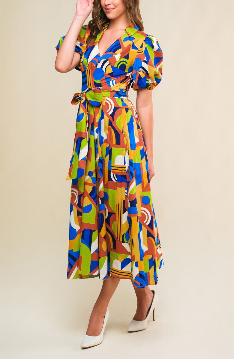 FLYING TOMATO Print Cotton Fit & Flare Midi Dress, Alternate, color, Blue Rust