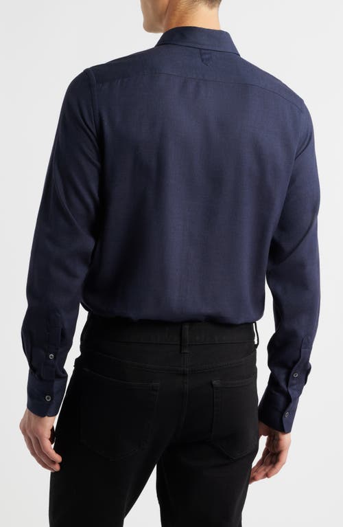 Canali Regular Fit Navy Brushed Cotton Blend Herringbone Button-up Shirt In Blue