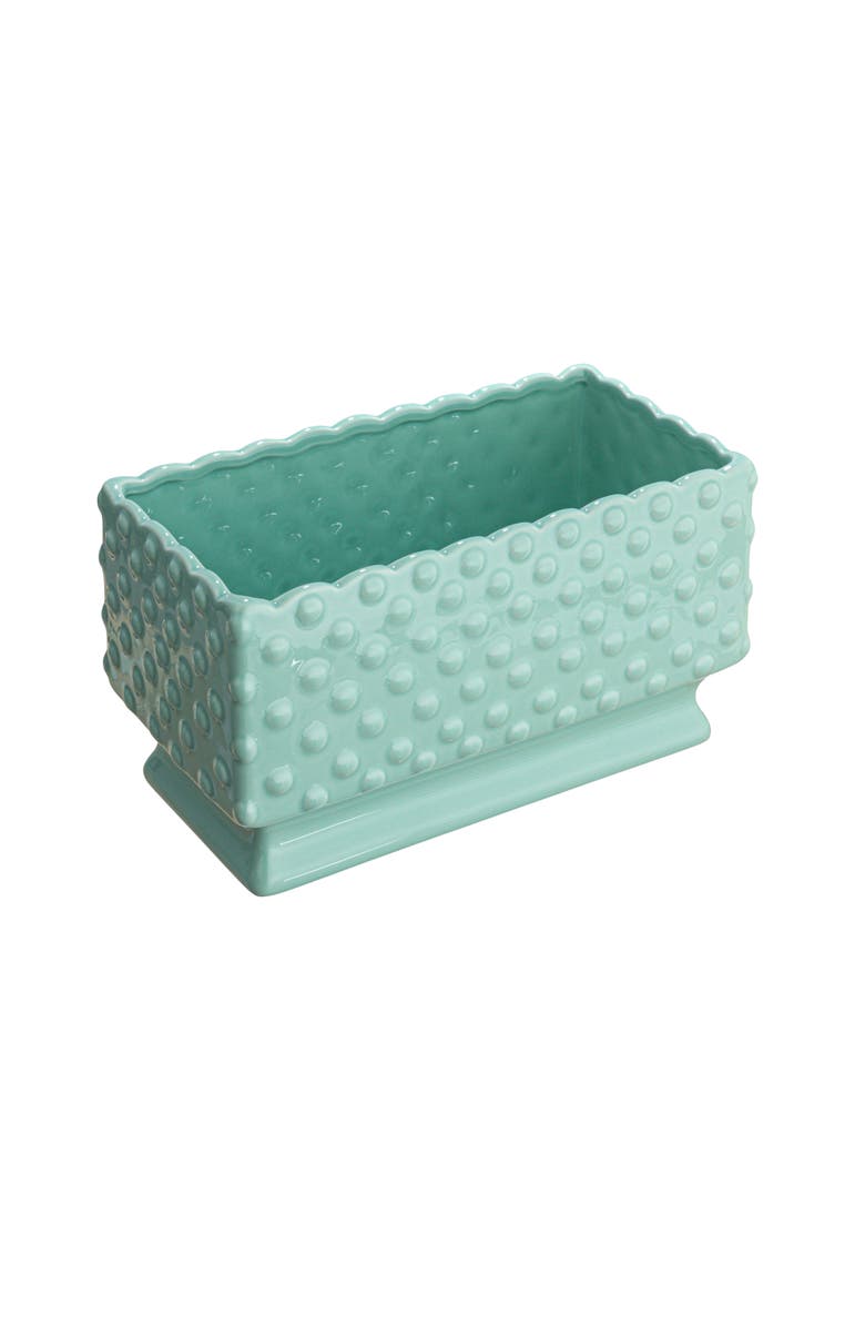 Storied Home Ceramic Hobnail Planter with Scalloped Edge and Polka Dots, Mint, Main, color, Blue