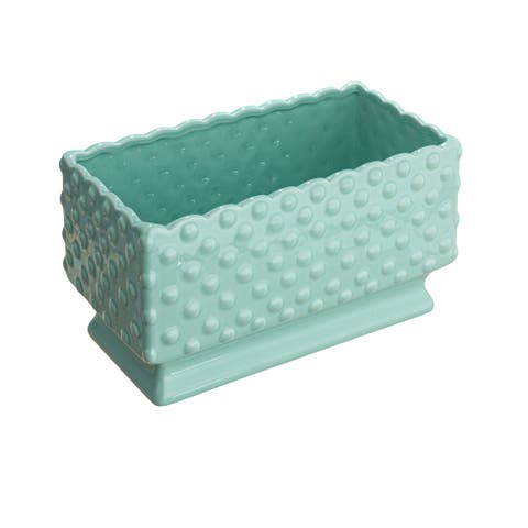 Ceramic Hobnail Planter with Scalloped Edge and Polka Dots, Mint