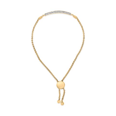 Gold Vermeil Diamond Accent Bar Lariat Bolo Bracelet