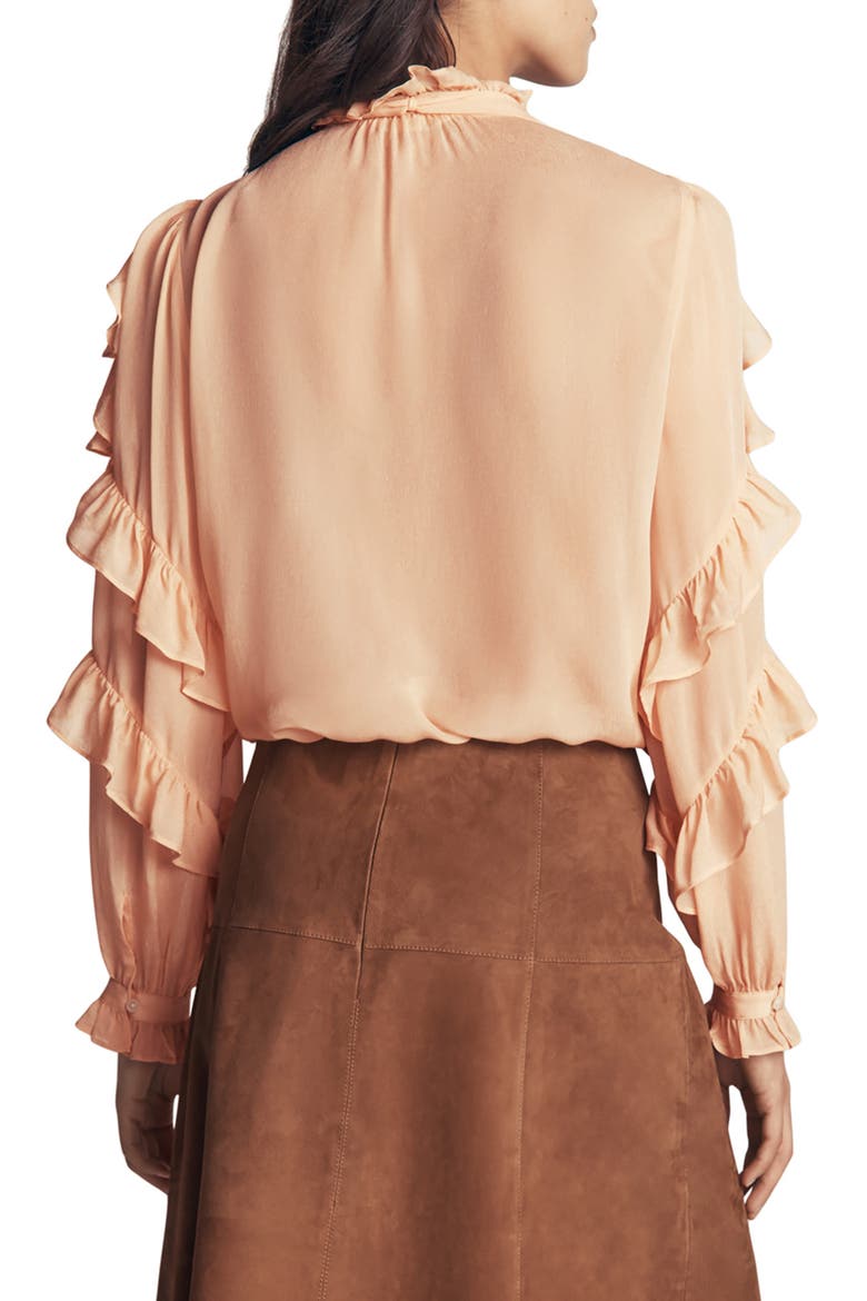 Ruffled Tie Neck Georgette Top, Alternate, color, SOFT PEACH