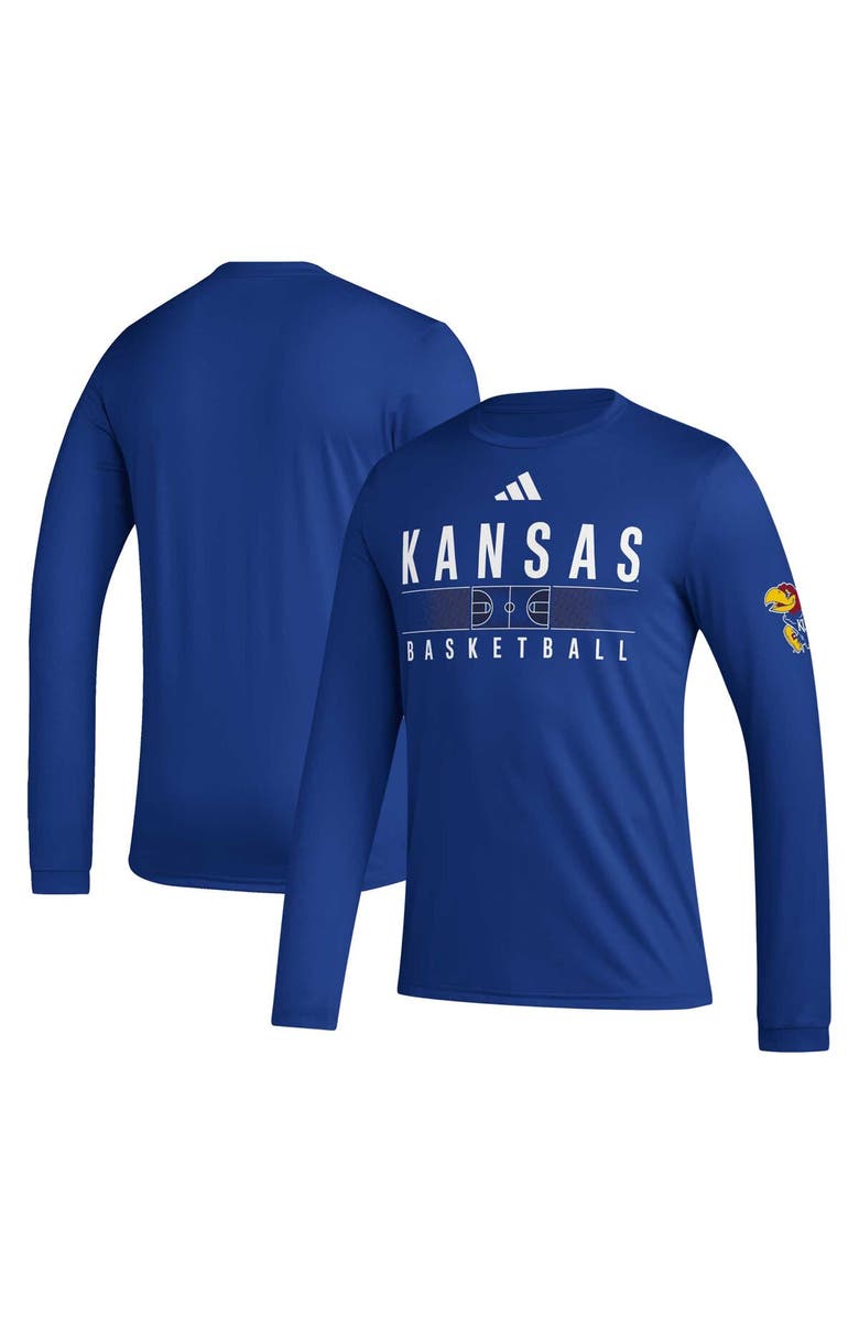 adidas Men's adidas Royal Kansas Jayhawks Practice Basketball Pregame AEROREADY Long Sleeve T-Shirt, Main, color, 