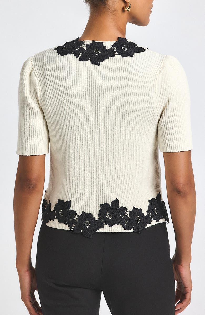 Derek Lam 10 Crosby Maes Floral Lace Embellished Tie Front Cardigan, Alternate, color, Ivory/ Black