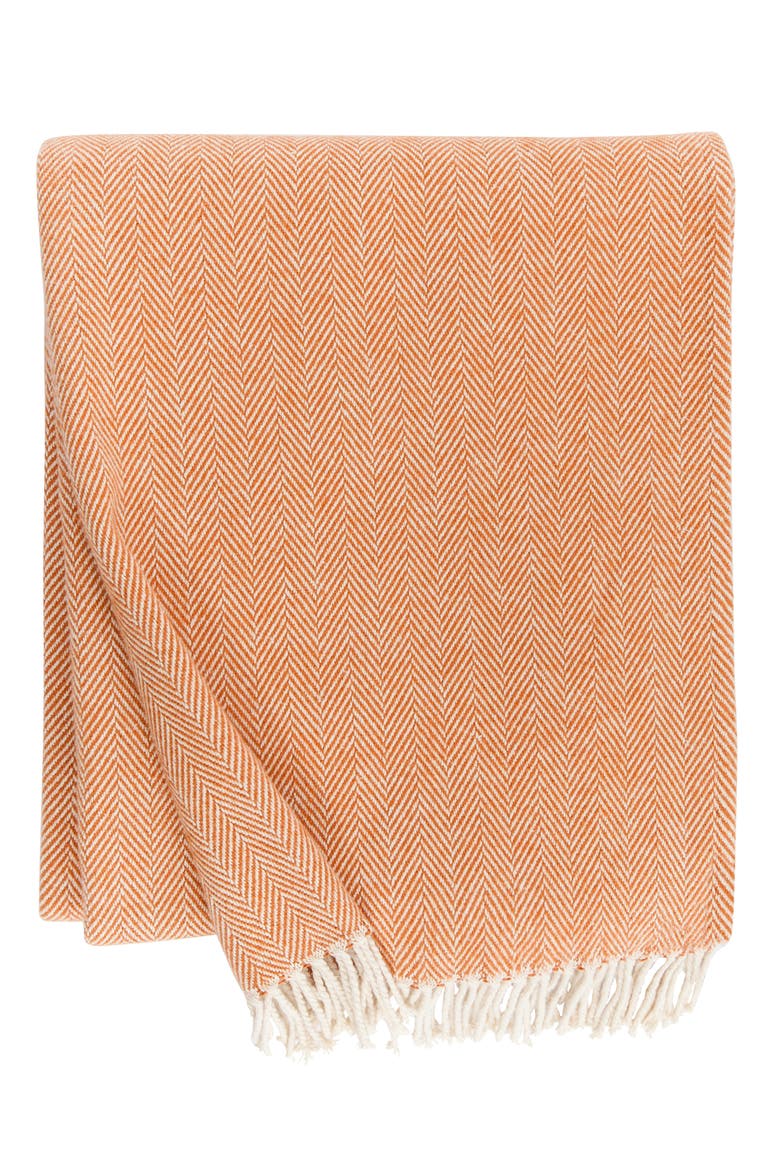 Celine Fringed Herringbone Cotton Throw, Main, color, Paprika