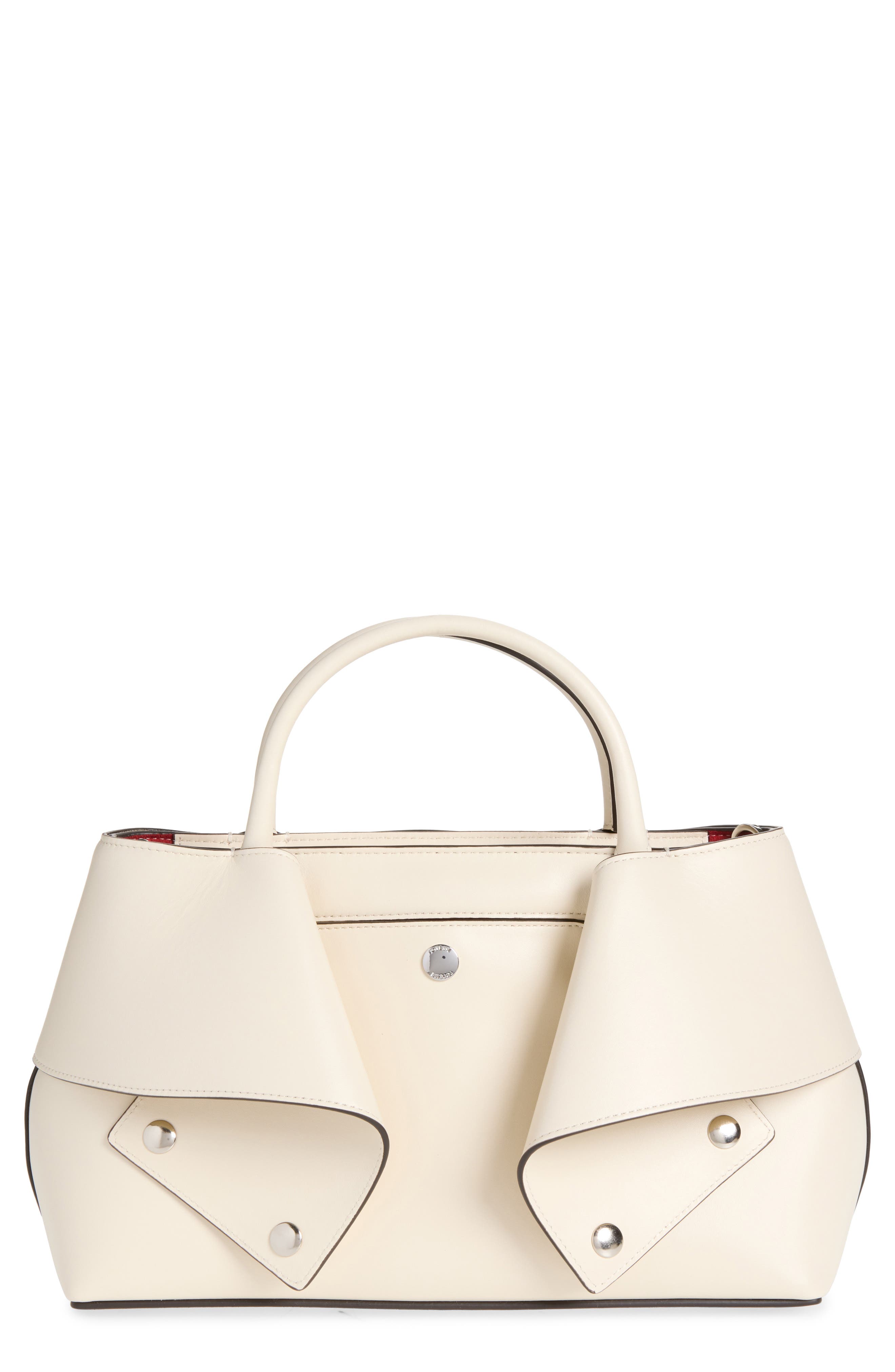 Small Mercer Leather Tote, Main, color, STONE/ RED