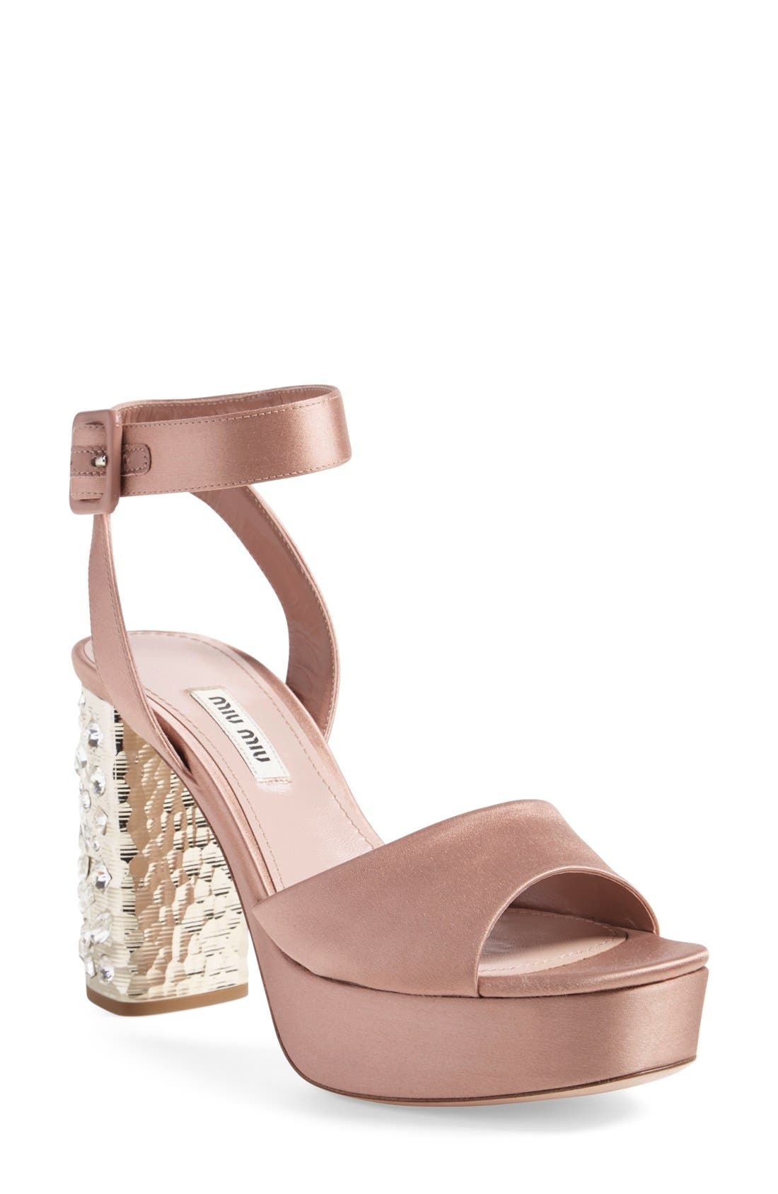 Miu Miu Studded Block Heel Platform Sandal, Main, color, 