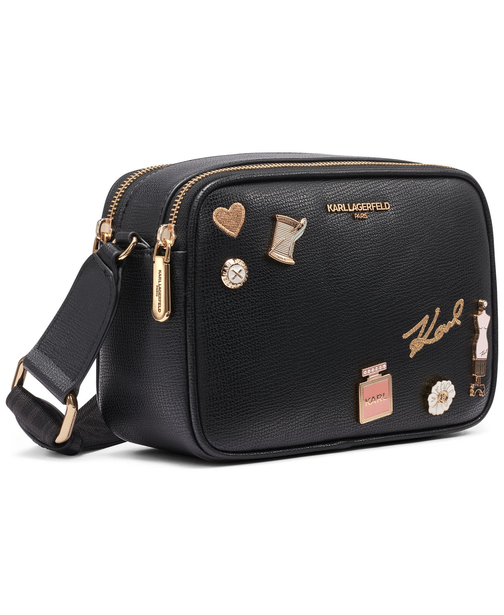 KARL LAGERFELD PARIS Maybelle East/WestCrossbody, Alternate, color, Black/Gold