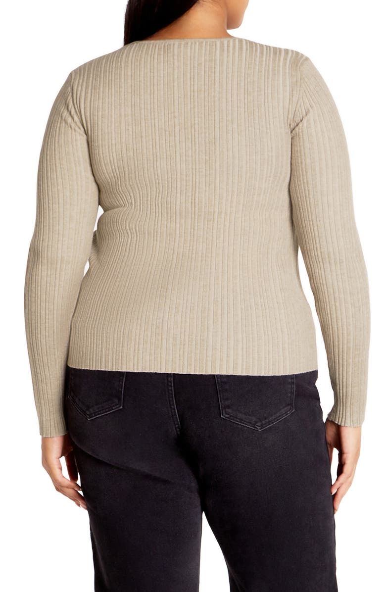 City Chic Tessa Cutout Rib Sweater, Alternate, color, Cream Marle