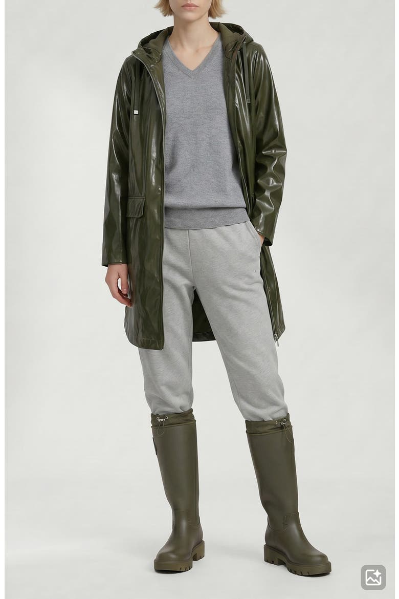 Janae Coated Vinyl Hooded Raincoat, Alternate, color, KHAKI VINYL
