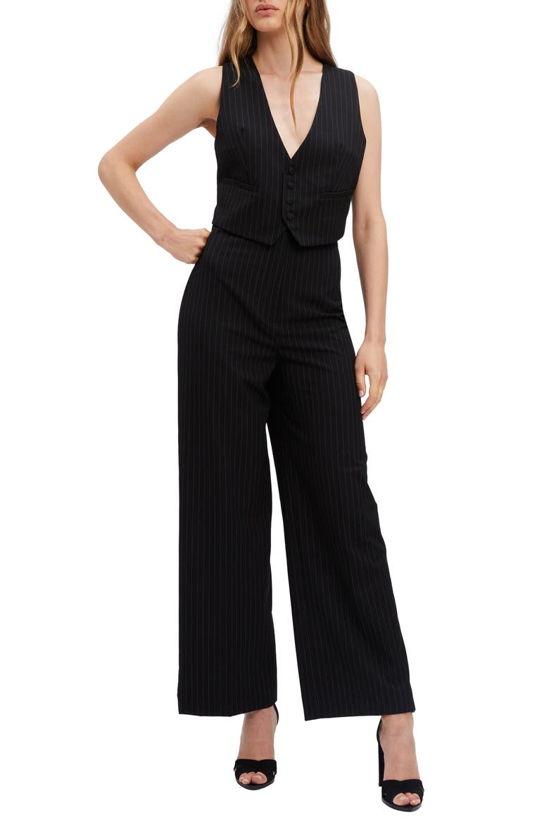 Pinstripe Wide Leg Pants, Main, color, BLACK/ WHITE