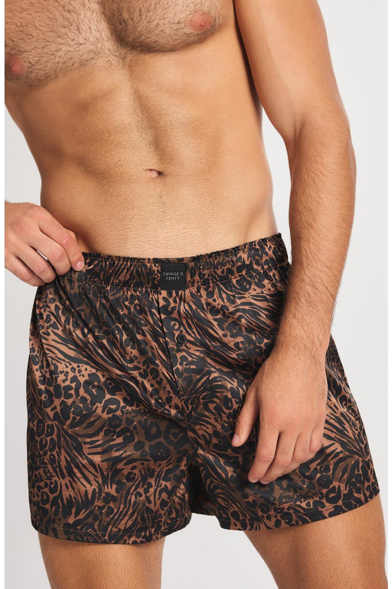Savage X Satin Boxers, Alternate, color, GROUNDED BROWN SAVAGE INSTINCT