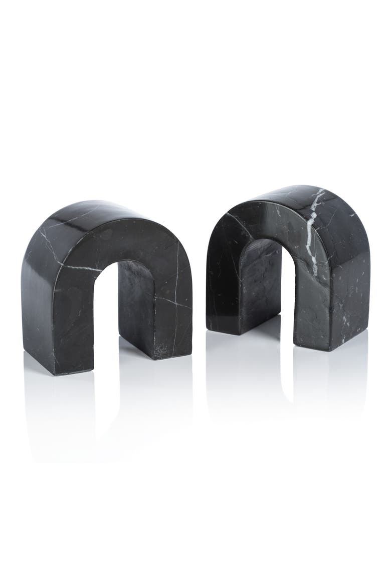 Martil Set of 2 Marble Bookends, Main, color, BLACK