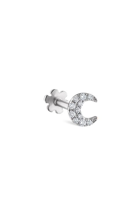 Diamond Moon Threaded Stud Earring