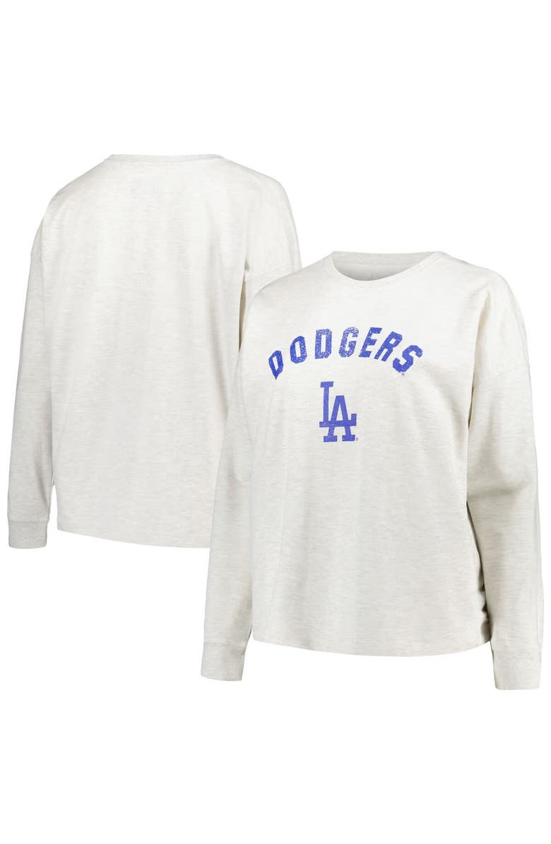 PROFILE Women's Profile Oatmeal Los Angeles Dodgers Plus Size French Terry Pullover Sweatshirt, Main, color,