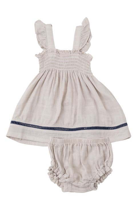 Smocked Organic Cotton Ruffle Strap Top & Bloomers Set (Baby)