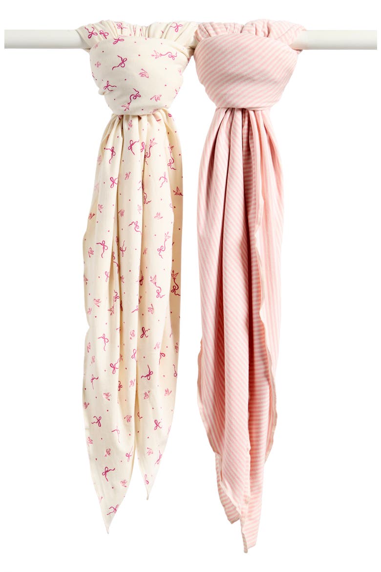 2-Pack Assorted Knit Swaddles, Main, color, IVORY BIRDS- PINK KIT STRIPE