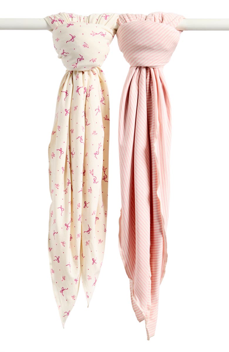 Nordstrom 2-Pack Assorted Knit Swaddles, Main, color, Ivory Birds- Pink Kit Stripe