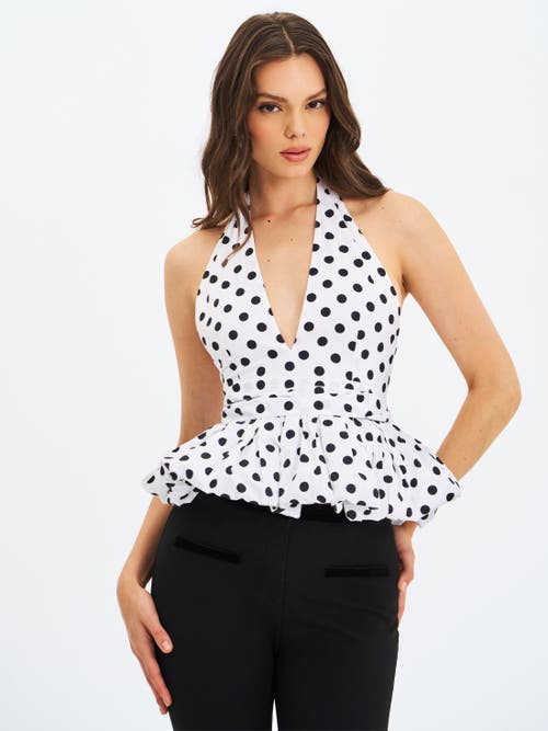 Miss Circle Ileneilene Halter Peplum Polka Dot Blouse Top In White