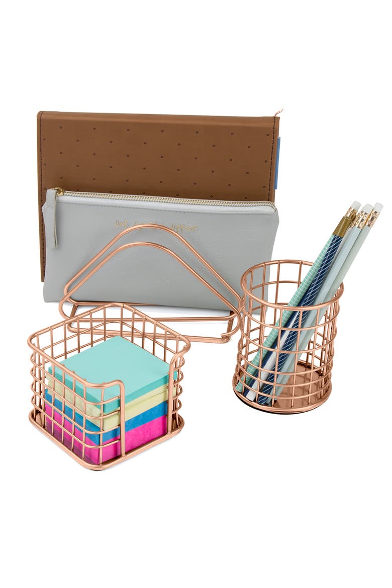 Copper Wire Metal Desk Organizer 5-Piece Set, Alternate, color, COPPER