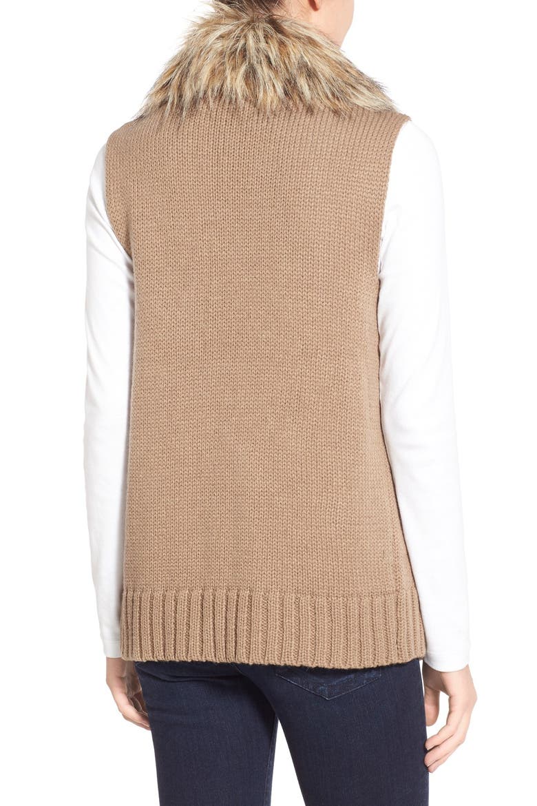 BB Dakota 'Sadi' Faux Fur Trim Knit Vest, Alternate, color, CHURRO