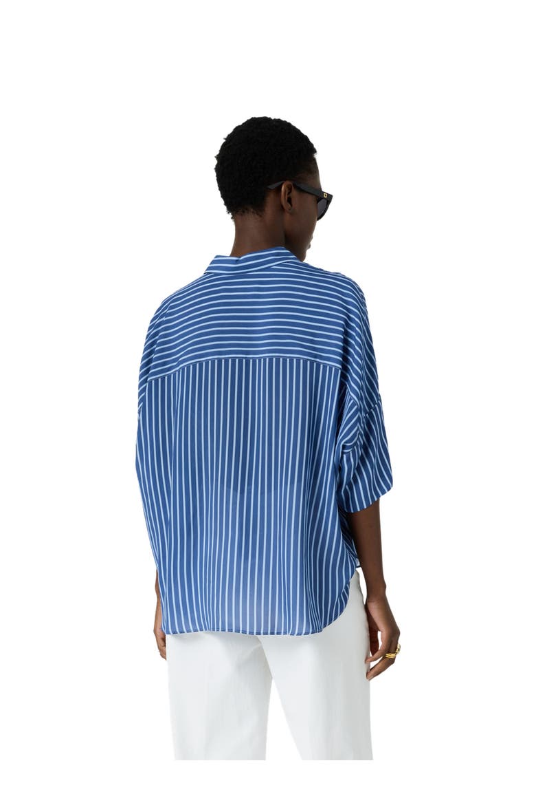 Crissy Draped Three-Quarter Sleeve Shirt, Alternate, color, Indigo