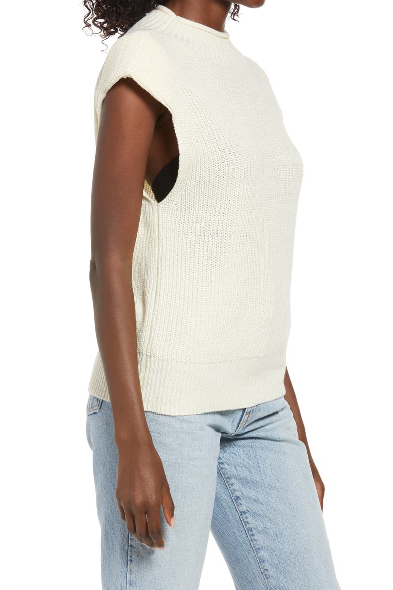Padded Shoulder Sleeveless Sweater, Alternate, color, BIRCH