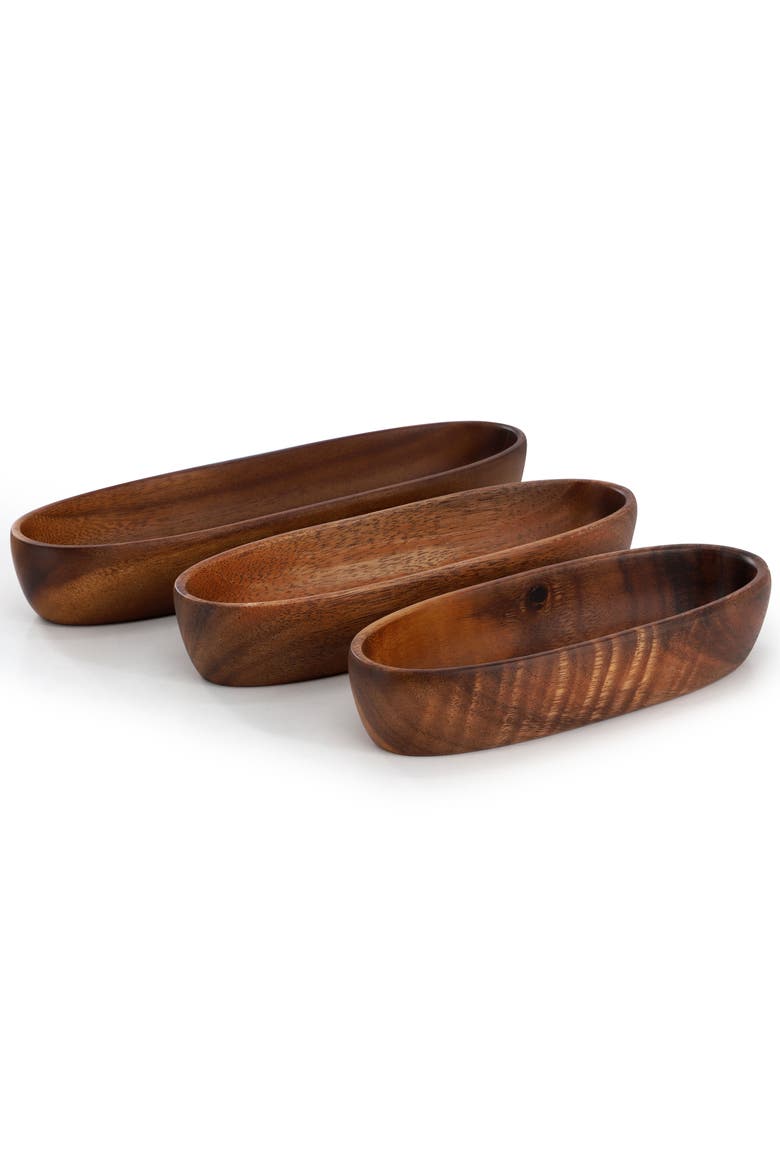 3 Piece Acacia Wood Oval Serving Bowls in Assorted Sizes, Alternate, color, Acacia