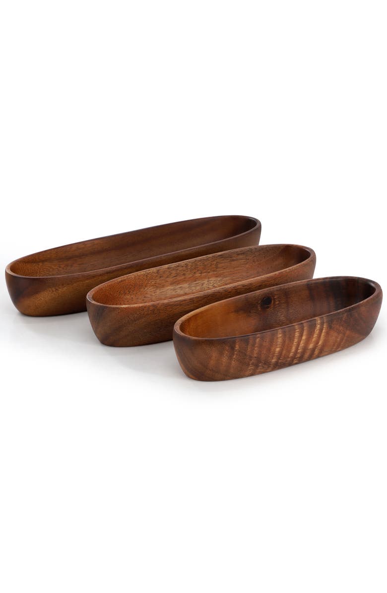 Megachef 3 Piece Acacia Wood Oval Serving Bowls in Assorted Sizes, Alternate, color, Acacia