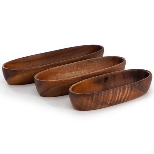 Megachef 3 Piece Acacia Wood Oval Serving Bowls In Assorted Sizes In Brown