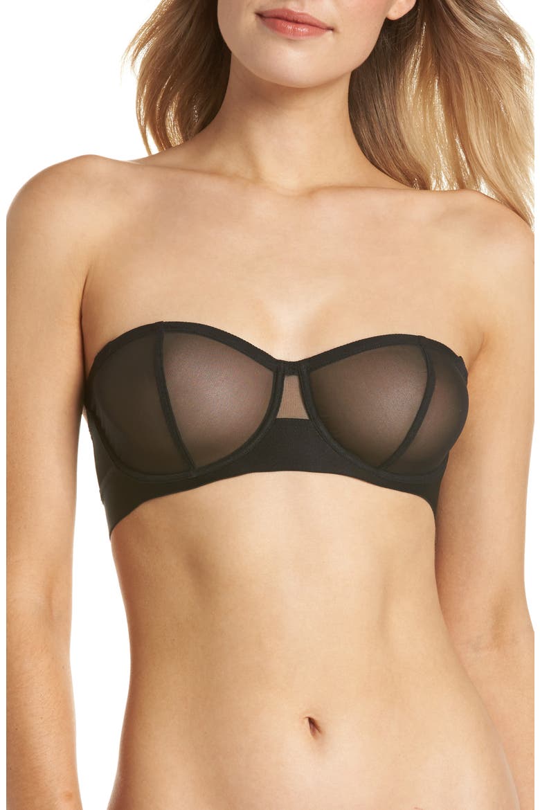 Sheers Strapless Underwire Bra, Main, color, BLACK