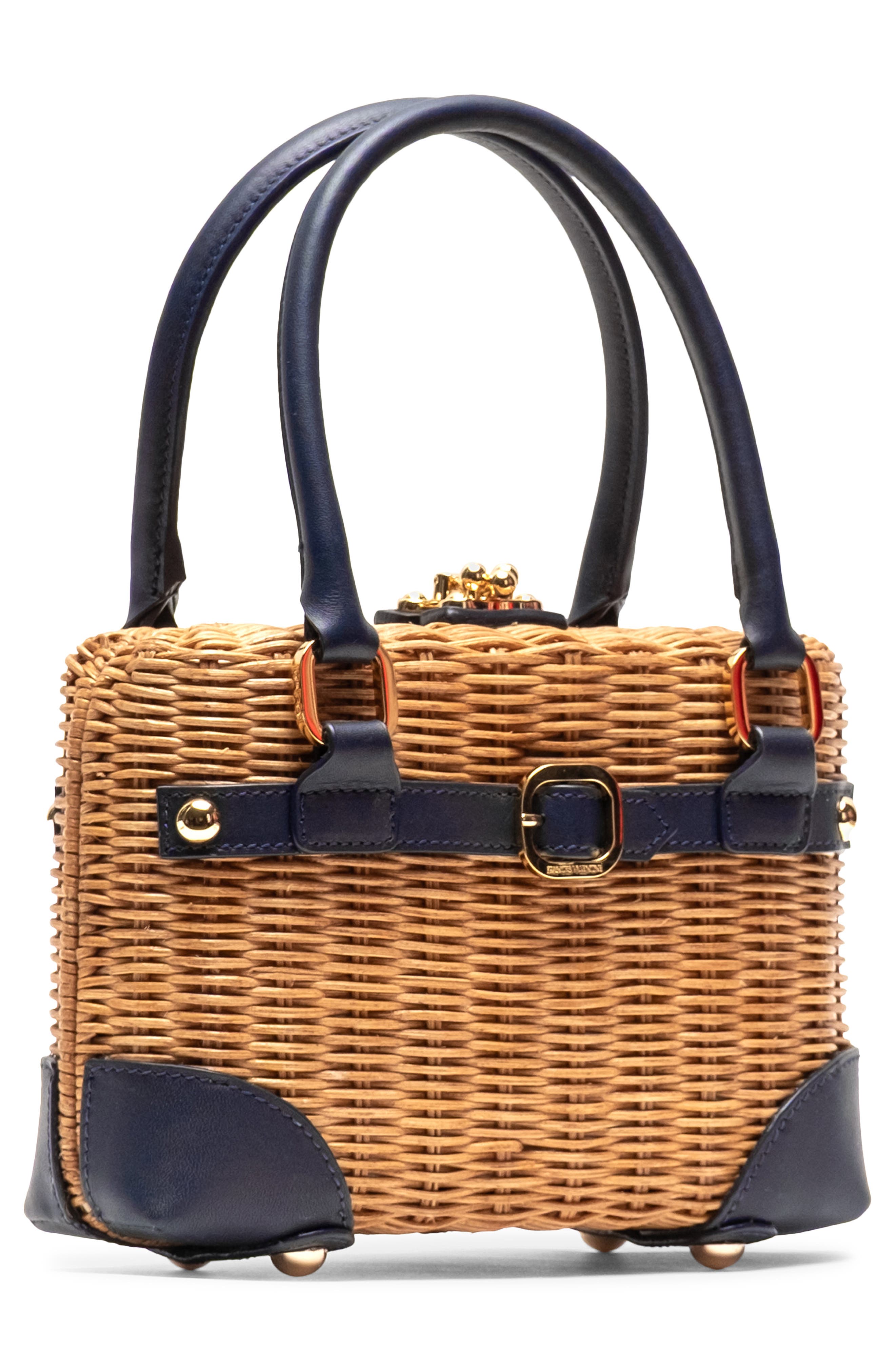 Lady Basket Wicker Handheld Bag, Alternate, color, NAVY