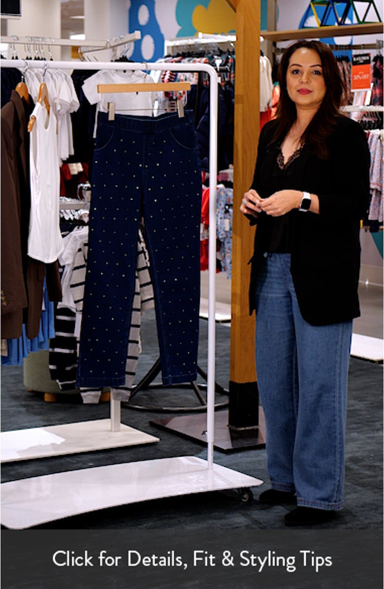 Rhinestone Straight Leg Crop Denim Leggings, sales video thumbnail