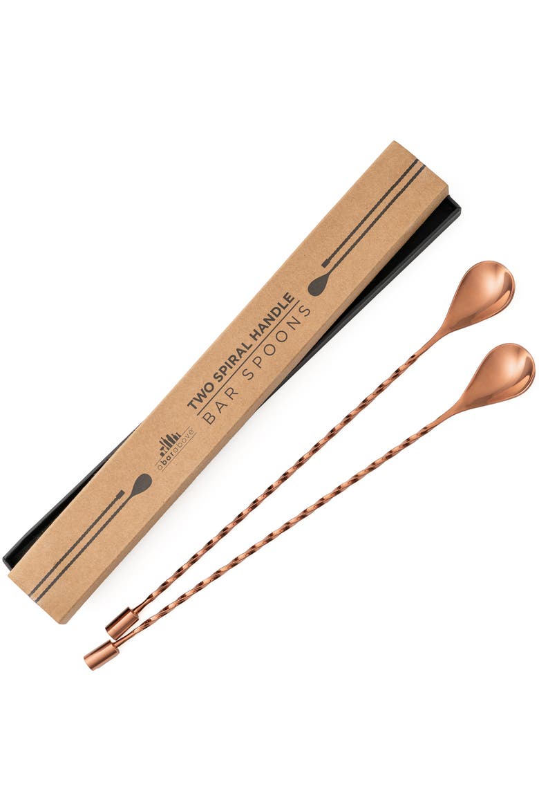 Antique Copper Bar Spoons, Set of 2 with Spiral Handles, Main, color, Antique Copper