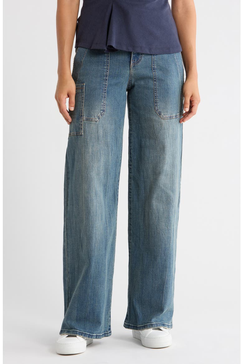 High Waist Porkchop Wide Leg Jeans, Main, color, MID BLUE ARTISANAL