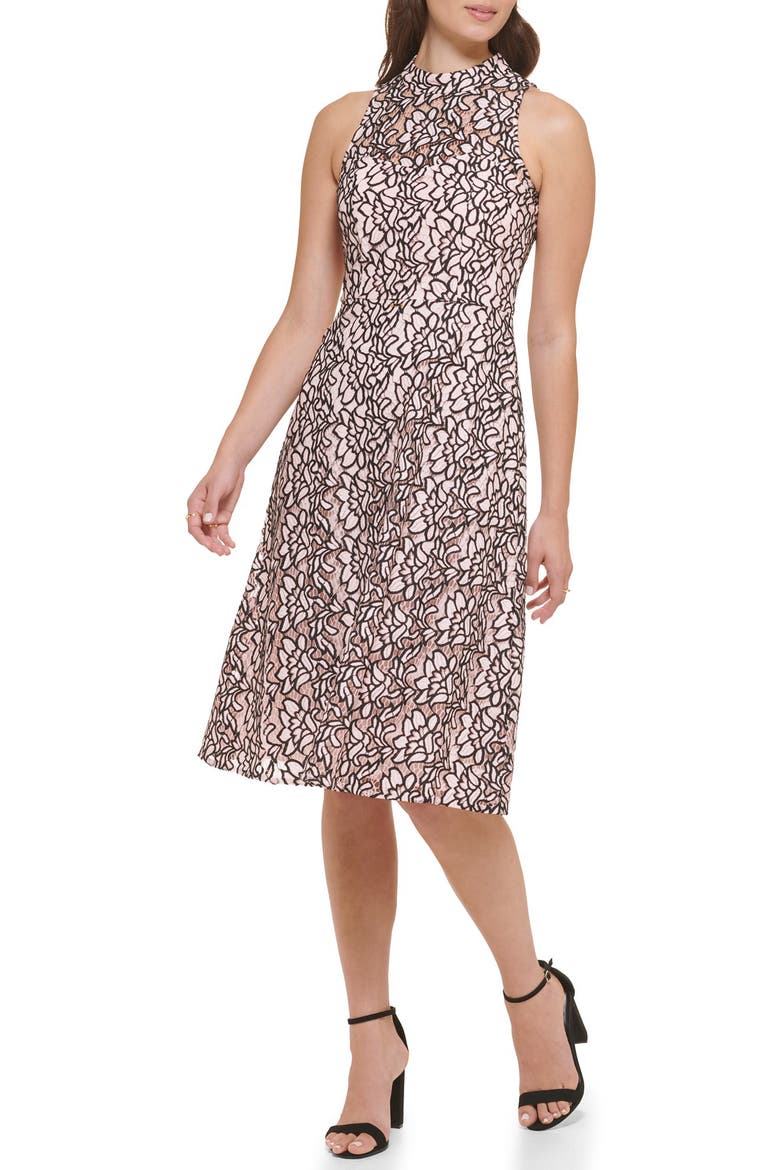 Two-Tone Lace Sleeveless Fit & Flare Dress, Alternate, color, BLUSH/ BLACK