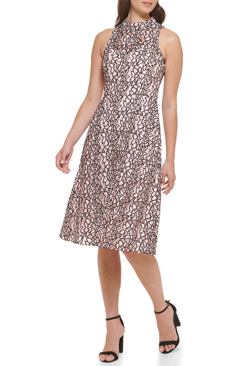 Kensie Two-Tone Lace Sleeveless Fit & Flare Dress, Alternate, color, Blush/ Black