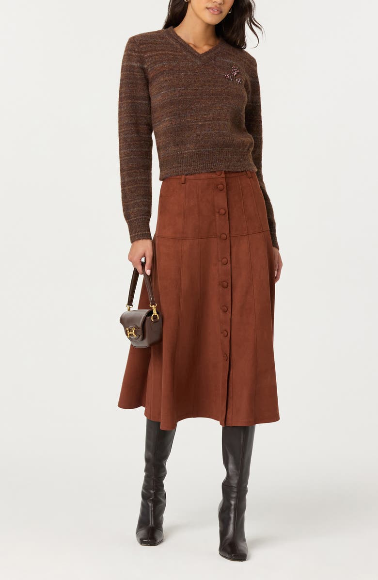 ASTR the Label Zoya Faux Suede Midi Skirt, Alternate, color, Brown