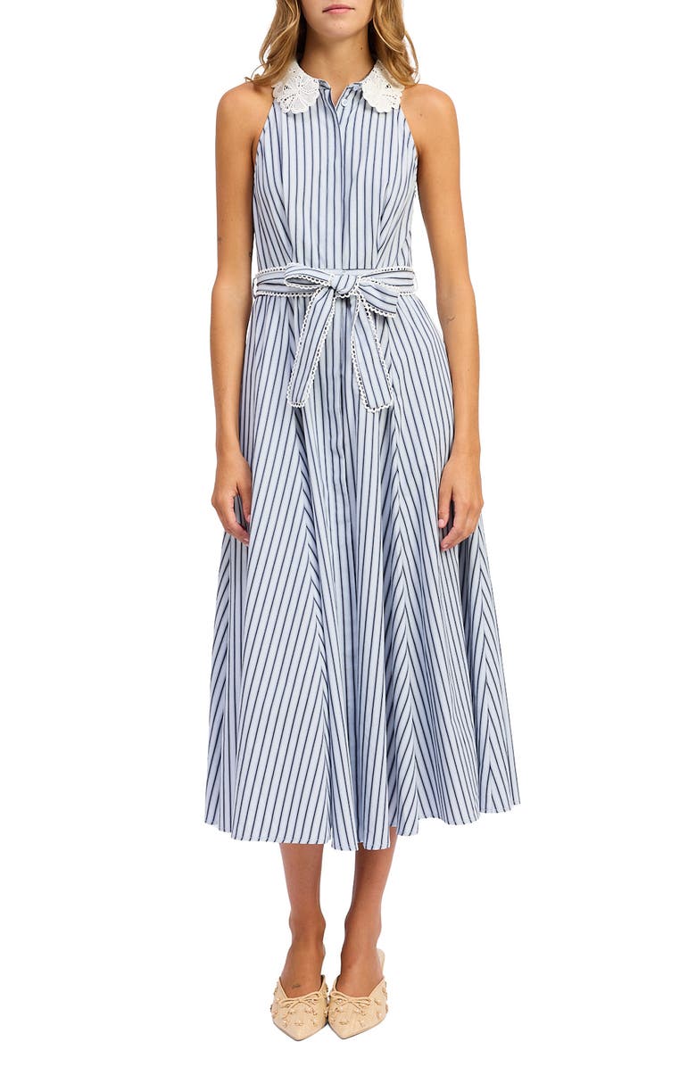 En Saison Clara Stripe Sleeveless Midi Shirtdress, Main, color, Sky Navy Ivory