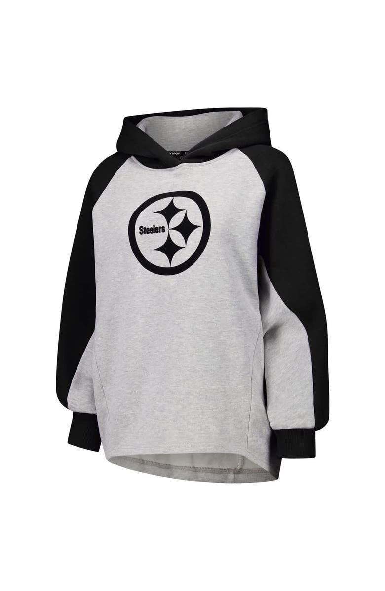 DKNY SPORT Women's DKNY Sport Gray/Black Pittsburgh Steelers Joy Cropped Raglan Pullover Hoodie, Alternate, color, 