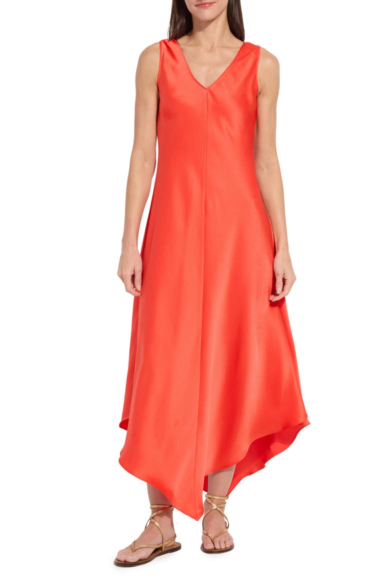 Sakura Satin Handkerchief Maxi Dress, Main, color, RED KISS