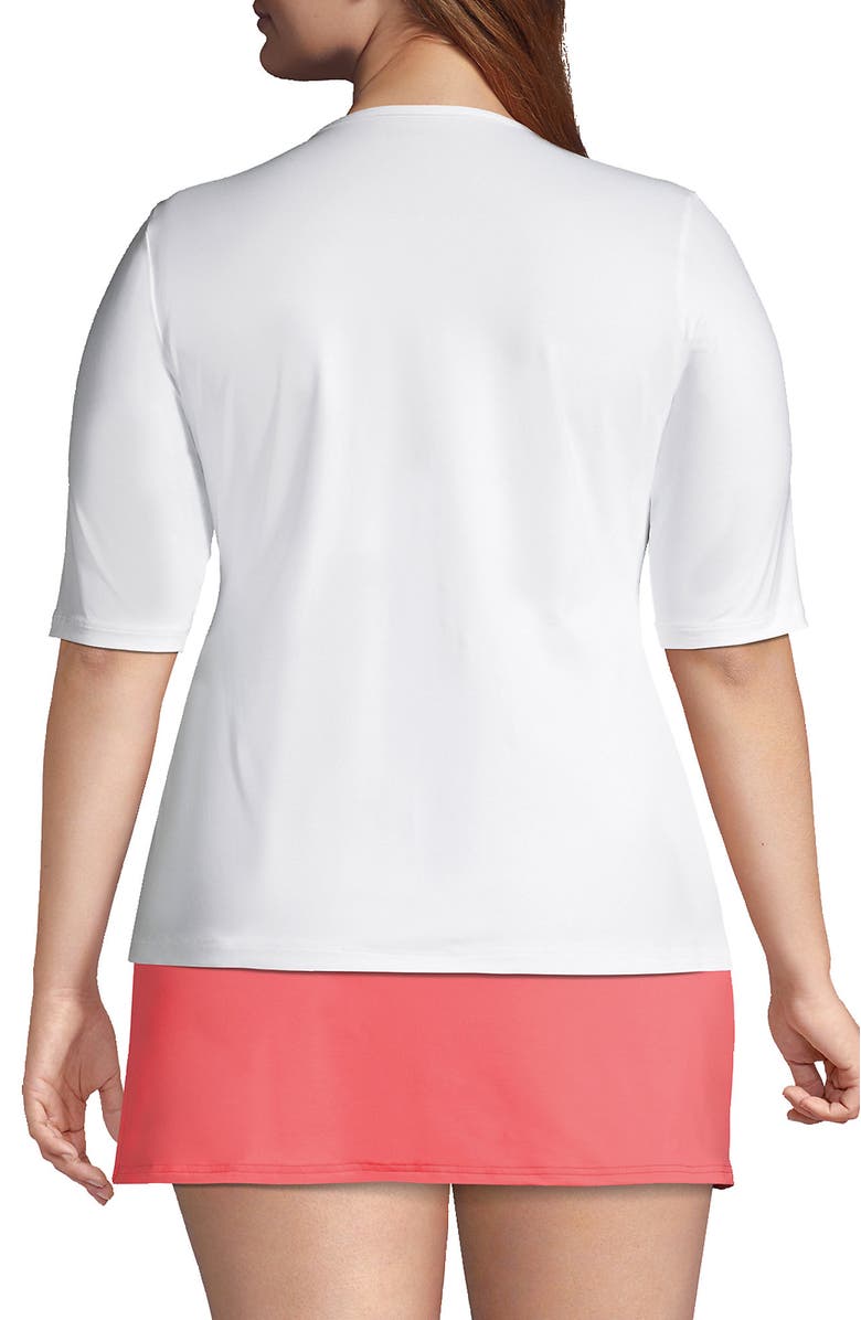 Lands' End SunShade UPF 50 Elbow Sleeve Rash Guard Swim Tee, Alternate, color, White
