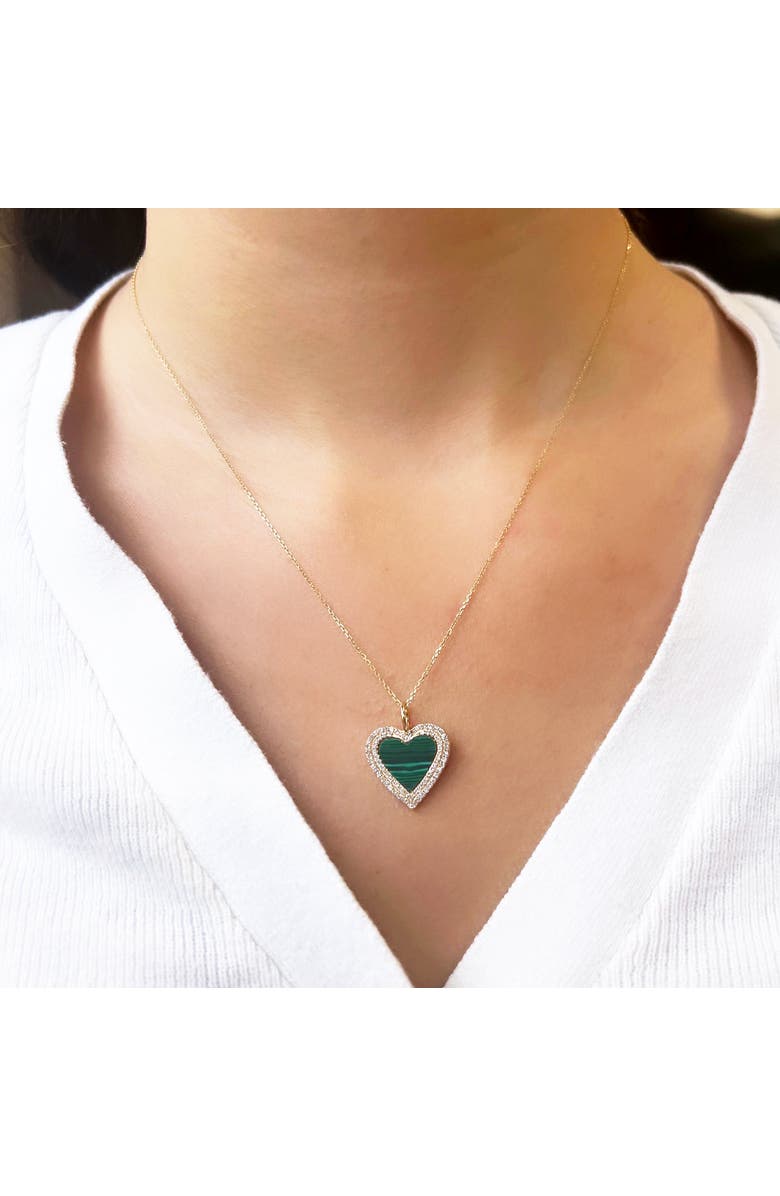The Lovery Fine Jewelry Double Diamond Malachite Heart Charm, Alternate, color, Malachite