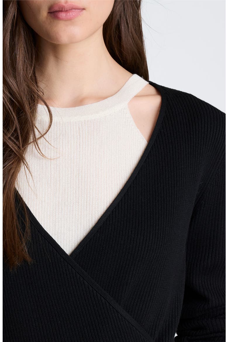 Rib Halter Sweater Set, Alternate, color, BLACK/ OYSTER