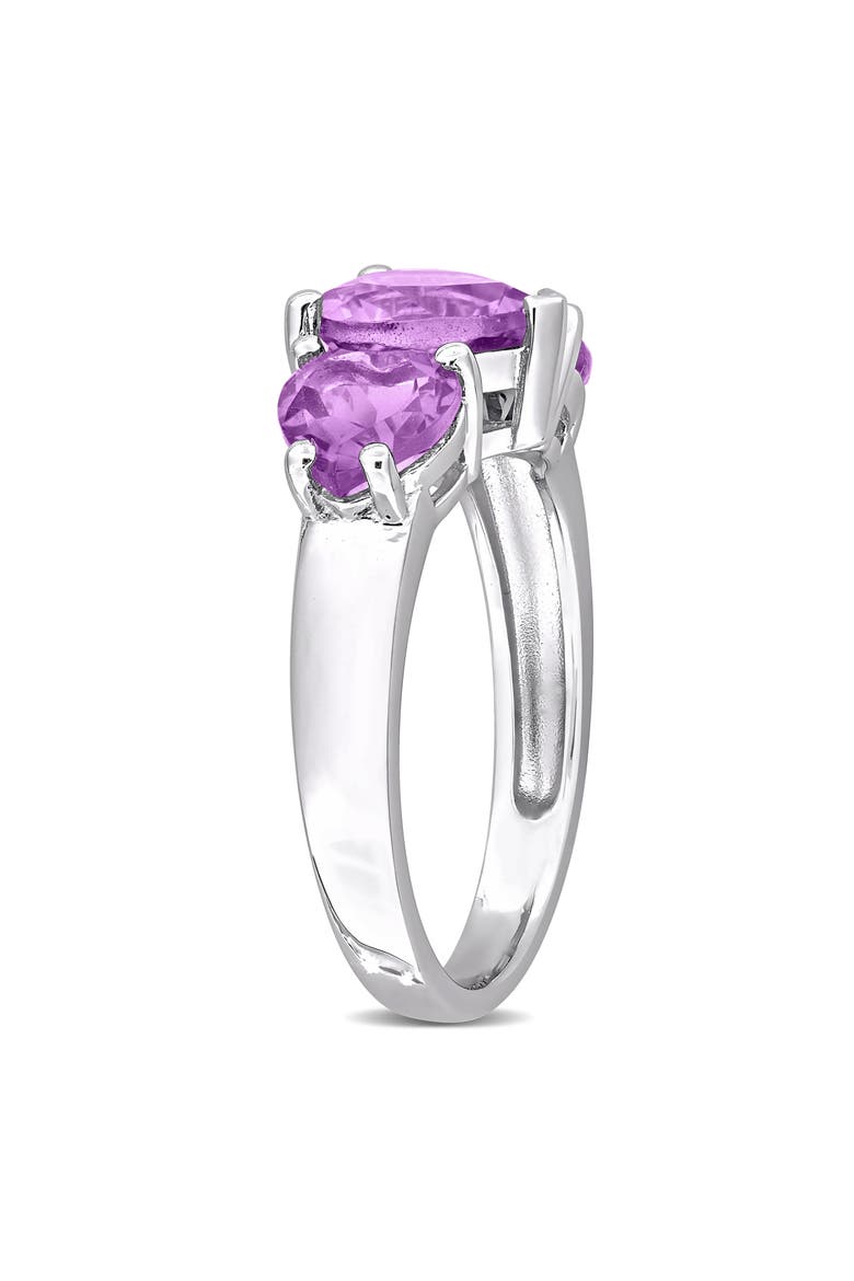 Sterling Silver Heart-Shape Amethyst 3-Stone Ring, Alternate, color, PURPLE