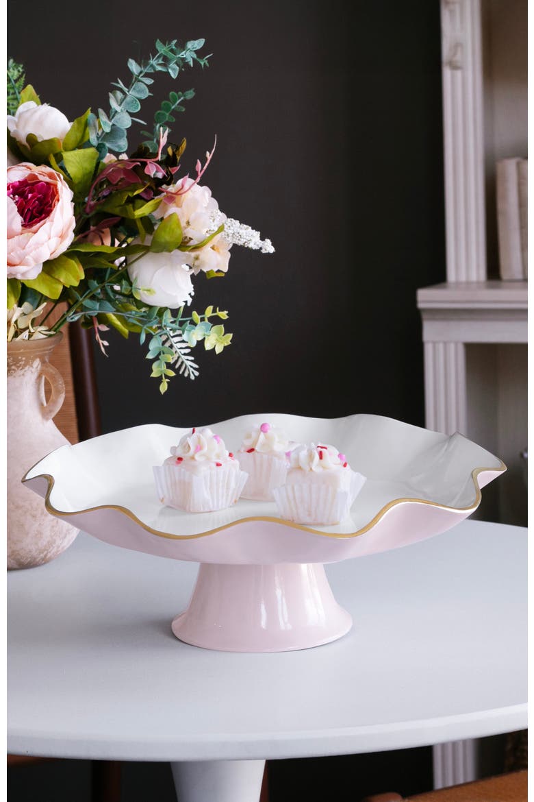 Encanto Carola Pedestal Cake Plate, Alternate, color, Camellia and White